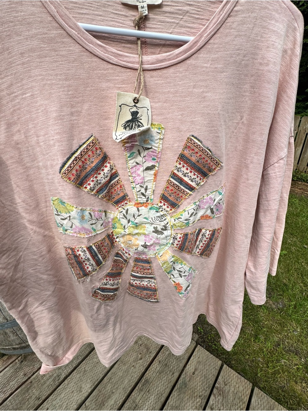 easel Blush Pink Floral Patchwork Sunburst Tunic oversized - Picture 4 of 7